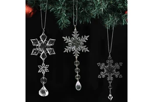 2024 Christmas Snowflake Tree Decorations Acrylic Crystal Clear Hanging Pendants Kit Christmas Ornament for Xmas New Year Decor