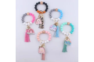 Mother's Day Gift Fashion Silicone Beads Mom Birthday Heart Keychain Gift Individual Package Bracelet with Tassels