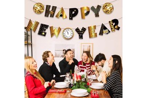 Customization Happy New Year Letter Shape Paper Banner Die Cutting UV Printing for Party Decorations New Year Theme Supplies
