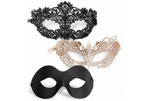 For Unique Masquerade for Couples Women and Men-2 Pack Venetian Gold and Black Lace Mardi Gras