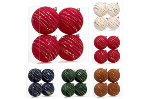 TANG XI 4PCS High Quality Christmas Tree Hanging Flocking Plastic Balls Home Party Christmas Balls Ornaments Set Decorations