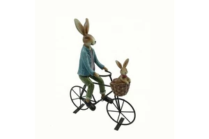 Top Grace Polyresin Rabbit Metal Bicycle Animals Easter Gifts Garden Decoration