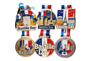 Personalized France French Flag Eiffel Tower Bastille Day National Holiday Running Marathon Medallion Custom Bastille Day Medal