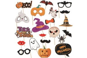 Cross-border Halloween 21pcs Party Handheld Decorations Ghost Festival Pumpkin Bat Spider Funny Photo Props