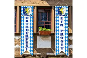 Prost Oktoberfest Beer Festival Welcome Sign Banner German Bavarian Flag Front Door Decoration for Party