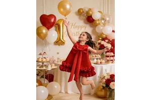 MQATZ Luxury Flower Girls Dresses Solid Color for Birthday Performance Sleeveless Party Gown Girl Christmas Dress