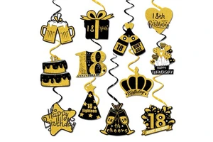 18-80 Years Glitter Happy Birthday Party Supplies Black Gold Decorations Spoof Funny Wedding Anniversary Decorations