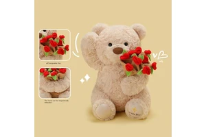 2 In 1 Rose Flower Bouquet Valentine's Day Gift Teddy Bear Doll Cute Stuffed Animals Pink Bear Soft Plush Toys With Roses