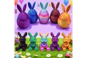 Colorful Bright Easter Craft Eggs for Easter Hunt 3D Printed Movable Joint Rabbit Toys Colorful Egg Decorations Festive Gift