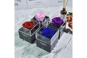 Christmas Mothers Day Gifts 4-5 cm Rose Head Preserved Rose Flower Acrylic Jewelry Box Gifts for Mom Women