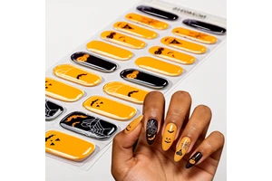 Wholesale Professional Spooky Halloween Pumpkin Bat Spider Web Orange Black Glossy For DIY Manicure Semi Cured Gel Nail Strips