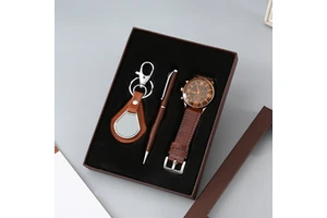 Luxury Father's Day Corporate Gift Set - Engraved Leather Wallet, Pen & Wooden Box - Bulk Order for Employees/Clients