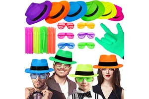 6 12 24 30 Pcs Neon Party Supplies Neon Formal Hats Glow in the Uv Light Party Fluorescent Hat Uv Light Party Decorations Adults