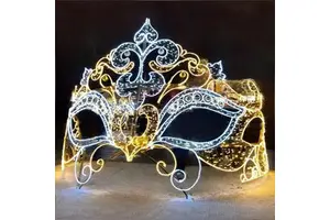 Commercial Outdoor Carnival Themed Light Installation, Venetian Masquerade Mask LED Yard Art for Festivals