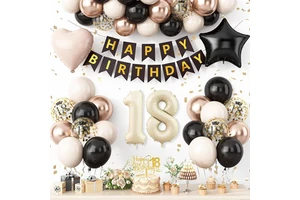 Cream Black Gold Number Balloon Set 18 21 30 Adult Birthday Decorations Banner Star Heart Latex Balloon Kit for Indoor