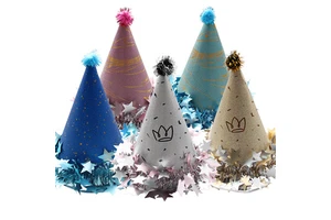 Fashionable Glitter Pearl Birthday Crowns Pointed Party Hats with Laser Fringe Photo Booth Props for Adults and Babies