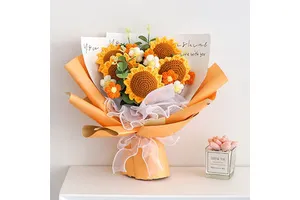 Creative Gifts Handmade Wool Cotton Knit Flower Bouquet Knitted Flower Crochet Flower Birthday Valentines Mothers Day Gifts 2024