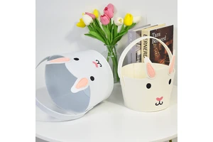 Wholesale Personalized Printed Felt Easter Bucket Floral Bunny Design Egg Hunt Tote with Handle Easter Baskets