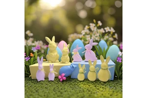 Easter Holiday Cartoon Candy Color Design Rabbit Ceramic Flocking Bunny Figurine