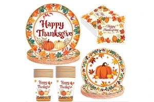 Pumpkin Maple Leaf Theme Party Decoration Products Thanksgiving Party Paper Paper Towel Cup Decoration Set