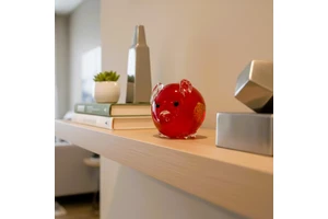 Handmade Religious Folk Art Glass Pig Ornament Red Lucky Collectible Gift Souvenir for Chinese New Year Holiday Decoration
