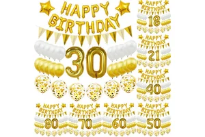 30 40 50 60 White Gold Sequin Balloons Set Adult Birthday Party Latex Balloons