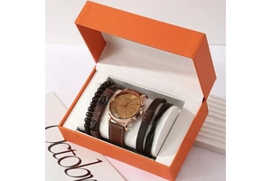 Men's Quartz Watch Bracelet Gift Set Wholesale Hot Sale Fashion Accessory Perfect Present for Father's Day Men's Day