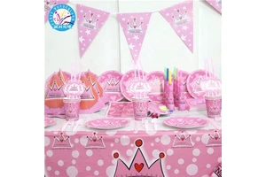 Chinese Supplier Kids Birthday Party Decoration Set Princess Crown Theme Party Supplies Baby Shower Party Set