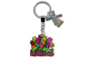 Wholesale Luxury Vintage Cartoon Enamel Zinc Alloy Holland Souvenirs Keychain Customized Shape Custom Color Waterproof