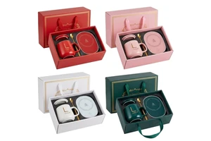 High-end Cup and Intelligent Heating Saucer Set Reusable Mug Warmer with Coaster Spoon in Protectiveness Foam Lining Gift Box