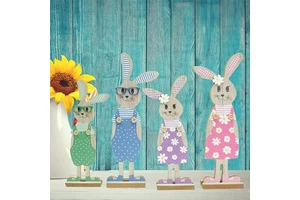 New Easter Bunny Wooden Craft Painted Indoor Use Desktop Holiday Ornament Decorative Wood Product Gift