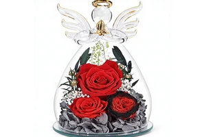 Gifts for Women Preserved Rose Forever Flower in Glass Angel Figurines Fresh Flowers for Valentine's Day Wedding Birthday Gifts