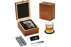 Whiskey Stones Gift Drinking Gifts for Dad Husband Birthday Father's Day Groomsmen Gifts Whiskey Glass and Stones Set