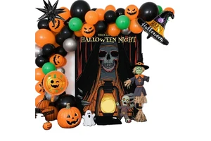 New Halloween Series Black and Orange Party Balloon Set Halloween Background Cloth Theme Decoration