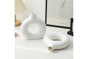 Handmade Modern Realistic White Plastic Vase Small Circle Mouth Flower Arrangement Wedding Room Valentine's Day Wholesale Fast