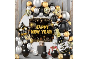 Happy New Year Balloon Set: Background Fabric, Atmosphere-Creating Arrangements, Scene Decorations, Balloons