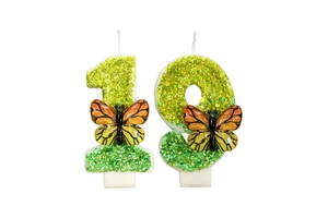 Custom Glitter Butterfly Themed 0-9 Cake Candles Green Birthday Decorating Supplies for Weddings and Parties New Year occasion