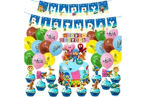 Pocoyo Children's Birthday Party Supplies HBD Banner Cupcake Toppers Favor Toys Colorful Home Decorations for Boy's Birthday