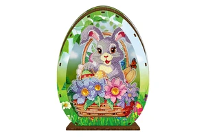 Customized Diverse Easter Products Cute Rabbit Diy Diamond Painting Table Ornaments with Led Light Home Decor