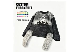 Premium Kids Furry Werewolf Hoodie with Paws Halloween Cosplay Costume for Boys Girls