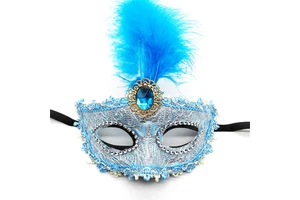 Blue Funny Costume Cosplay Venetian Mardi Gras Carnival Masquerade Mask Feather Party Mask for Party Holiday Supply Xmas Decor