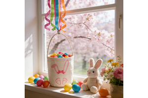 High King Factory Wholesale Classic Style Poly Linen Easter Tote Gift Bags Party Decorations Kids Basket Bags Personalized Bunny