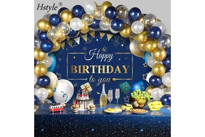 Hstyle Navy Blue Birthday Confetti Balloons Kit Set 50 Pieces Blue Birthday for Men Women Photography Backdrop Banner Package