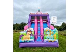 Commercial Inflatable Unicorn Bounce House Slide Combo Kid Inflatable Dual Lane Inflatable Slides With Blower For Birthday Party
