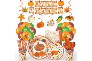 Thanksgiving Elegant Atmosphere Disposable Pumpkin Paper Plate Tableware Set Disposable Table Decorations for Party Layout Theme