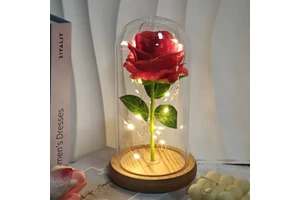 Wholesale LED Light Red Rose Flower Artificial Round Rose In Glass Dome Perfect Gift For Mother's Day Weddings For Home Decor