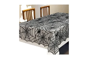 OWENIE Black Halloween Spiderweb Tablecloths Black Lace Bat Spider Party For Festival Decoration Lace Tablecloth