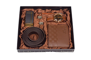 HBC Custom Business Gift Set for Men Exquisite PU Wallet & Key Wallet with UV Printing and Belt for Father's Day