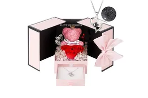 New Product Ideas 2024 Valentines Day Eternal Flower Roses Cute Bear and Necklace Roses Gifts Women Girls 2024 Trending Products