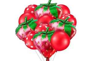 Children's Strawberry-Themed Birthday Party Decorative Arrangement Single Fruit Theme Aluminum Film Latex Balloon Chain Package